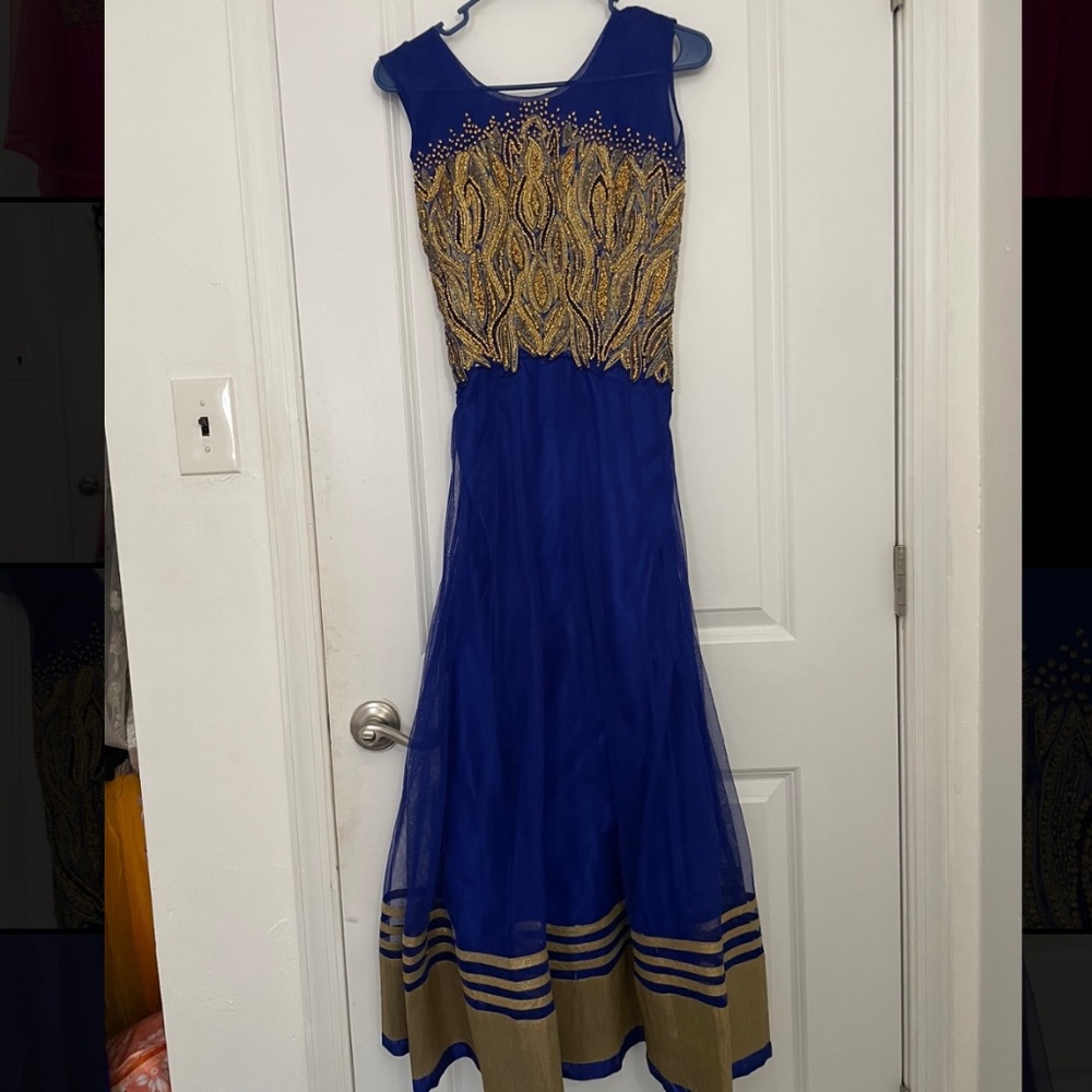 Blue and Gold Anarkali Pakistani Indian clothes